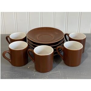 BIA Cordon Bleu Brown Espresso Demitasse Cup Saucer Set of 5 Piece Hand Glazed